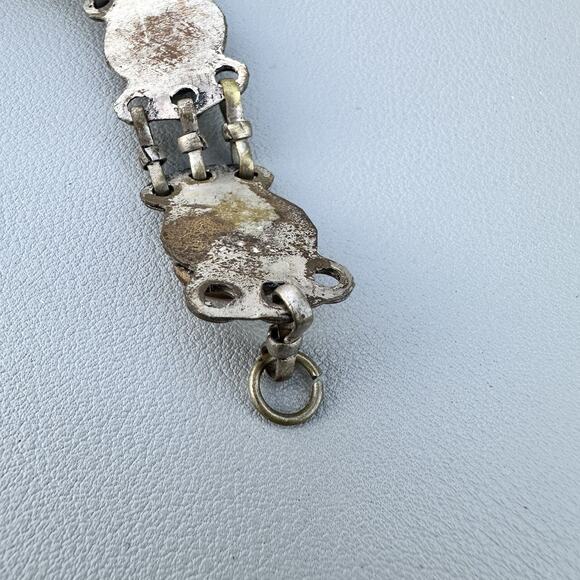 Vintage Boho Etruscan Revival Style Bracelet Agate Gems Cabs Silver Tone Ethnic - Picture 6 of 8